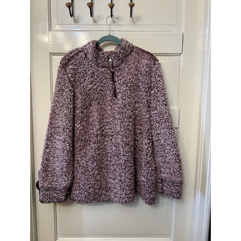 Weatherproof Vintage Mens Purple Sherpa Fleece 1/4 Zip Pullover Sweatshirt XXL